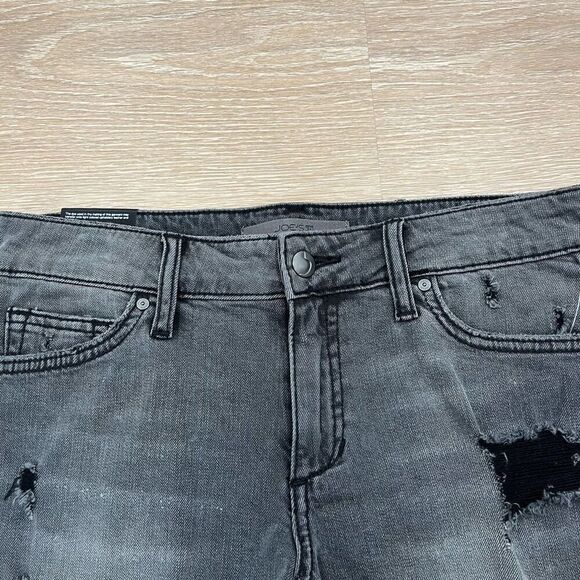 Joe's Cut-off Shorts Women's 26 Black Denim Distressed Mid-Rise Zip Fly Stretch - Picture 4 of 7